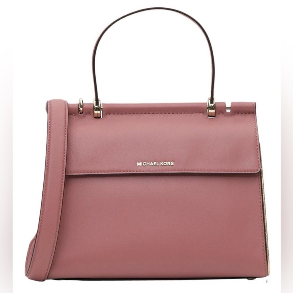 Michael Kors Rose Pink Jasmine Satchel Purse Quiet Luxury Structured Leather Bag - Picture 13 of 14